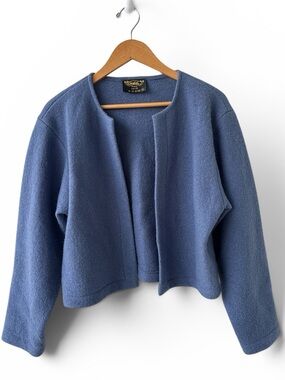 Vintage Vitabella Norway Blue Boiled Wool Open Front Jacket Cardigan Women’s M